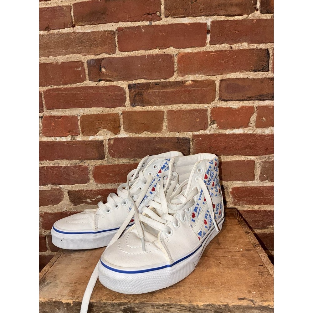 Vans SK8-Hi White Red Blue‎ Heart High Top Sneakers Men's Patterned Unique